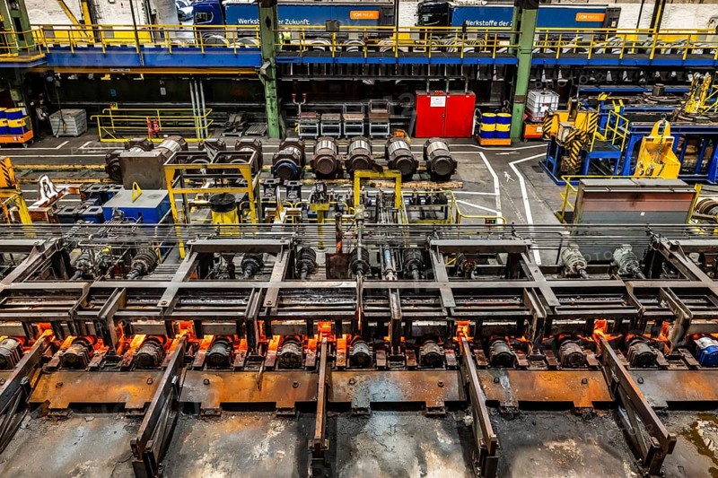 Thyssenkrupp Warmwalzwerk, Zwischenrollgang, Hohenlimburg, Hagen, North Rhine-Westphalia, Germany