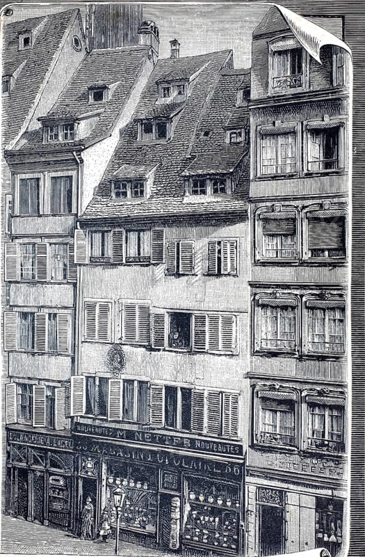 The Goethe House, Strasbourg, 1880, France, illustration, reproduction from a model from the 19th century. Authentic, file restored for optimal use, exact date of submission unknown, historical