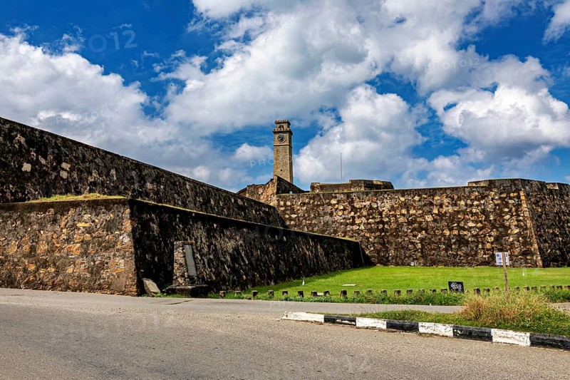 An ancient fortress with high walls under a cloudy sky, The fortress of Galle in Sri Lanka