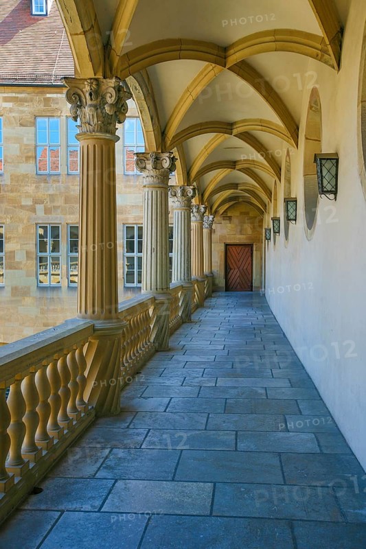 Old Palace Stuttgart, former moated palace, princely residence, 14th century seat of the Counts of Württemberg, court chamber, today Renaissance palace, architect Aberlin Tretsch, Württemberg State Museum, arcades, historic building, architecture, columns, state capital, Stuttgart, Baden-Württemberg, Germany