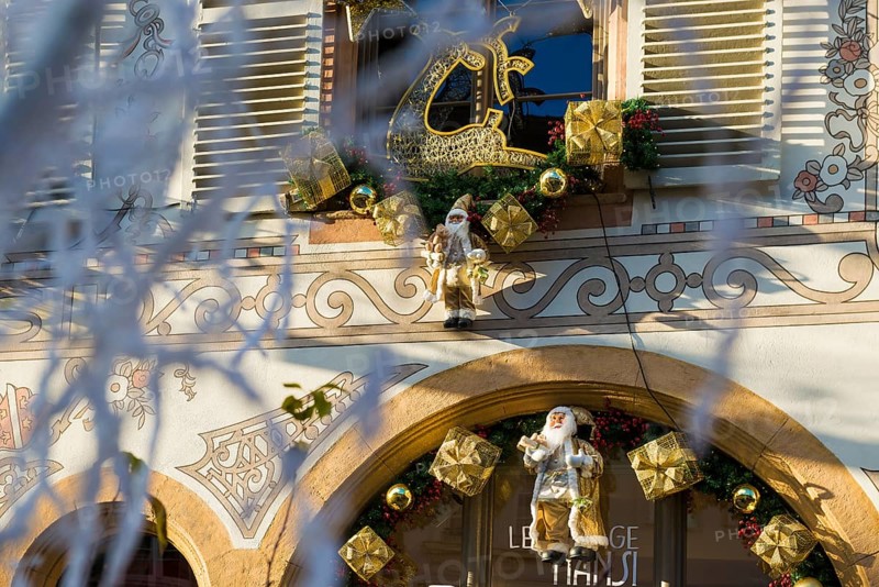 Christmassy decorated half-timbered houses, Old Town, Colmar, Haut-Rhin Department, Alsace, France