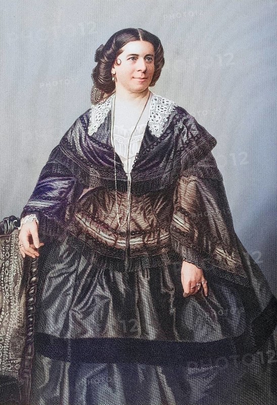 Madame Anna Bishop, 1810-1884, English soprano. Painted by DJPound after a photograph by Mayall. From the book The Drawing-Room of Eminent Personages, Volume 1, published in London 1860, digitally restored reproduction from a 19th century original, record date not stated