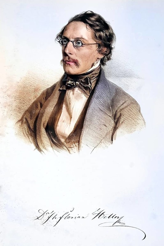 Johann Florian Heller (born 4 May 1813 in Iglau, died 21 November 1871 in Vienna) was an Austrian physician and chemist, Historical, digitally restored reproduction from a 19th century original, Record date not stated