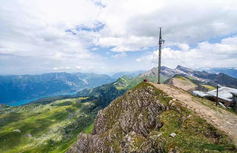 View from the summit of Faulhorn with weather station, mountain landscape, Bernese Alps, Bernese Oberland, Switzerland