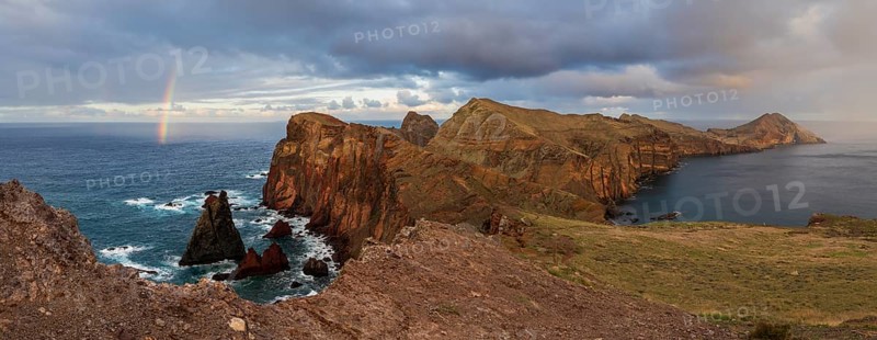 Sunset, rainbow at sea, volcanic peninsula, Ponta de São Lourenço, Ponta de Sao Lourenco, rocky coast, Punta de San Lorenzo, Madeira, Portugal