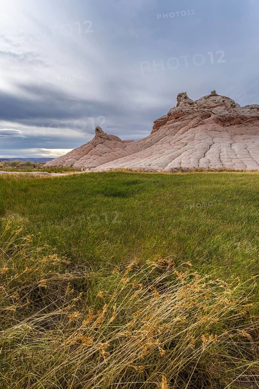 Coyote Buttes in the Paria Canyon-Vermilion Cliffs Wilderness, against a background of dramatic stormy skies