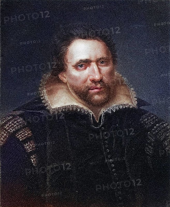 Ben Jonson, alias Benjamin Jonson, 1572-1637, English Jacobean playwright, lyric poet and literary critic. From the book Gallery of Portraits, 1833, Historical, digitally restored reproduction from a 19th century original, Record date not stated