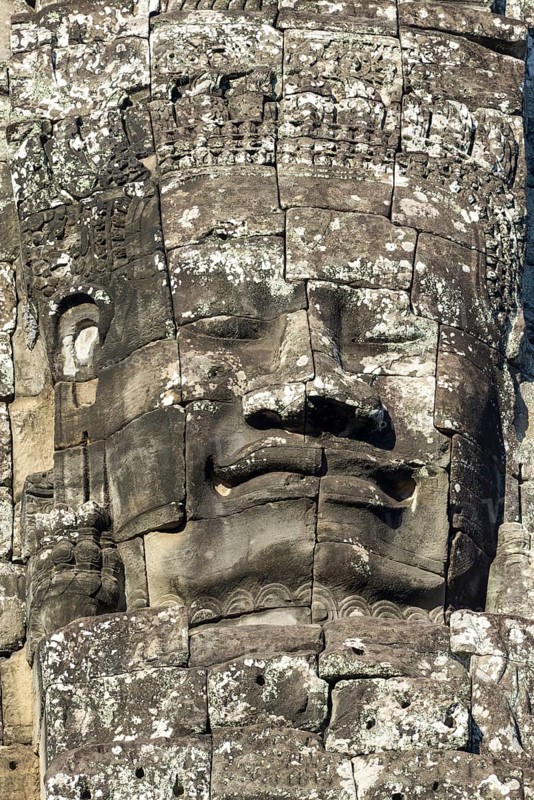 Giant stone-carved face of the Bodhisattva Lokeshvara, also known as Avalokiteshvara, Bayon Temple, Angkor Thom, UNESCO World Heritage Site, Angkor Wat, Siem Reap, Cambodia