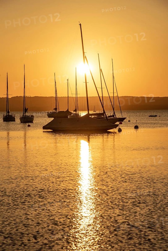Sunset over the Lake Ammer near Herrsching, Bavaria, Germany