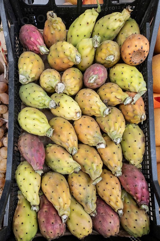 Opuntia fruits at the market in Palermo, Sicily, Italy