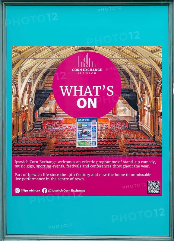 What's On poster for Corn Exchange theatre venue, Ipswich, Suffolk, England, UK