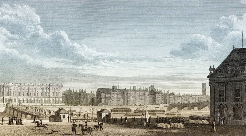 View of Paris, the Institut de France, Paris, antique steel engraved print, 1831