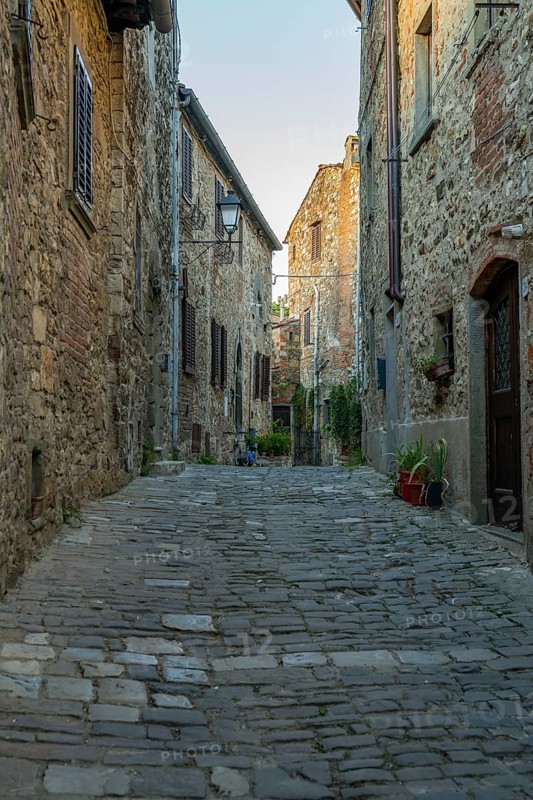 View of a little Street in the little wine town of Montefioralle, Chianti, Florence, Firenze, Tuscany, Italy