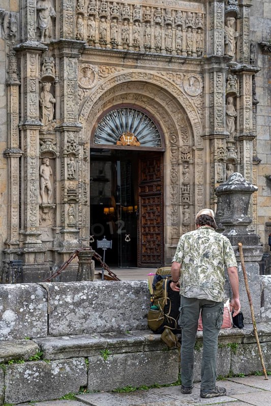 Pilgrims in front of Santiago de Compostela Cathedral Spain