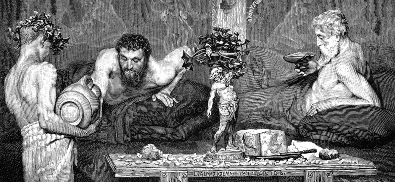 Men drinking wine in ancient Greece