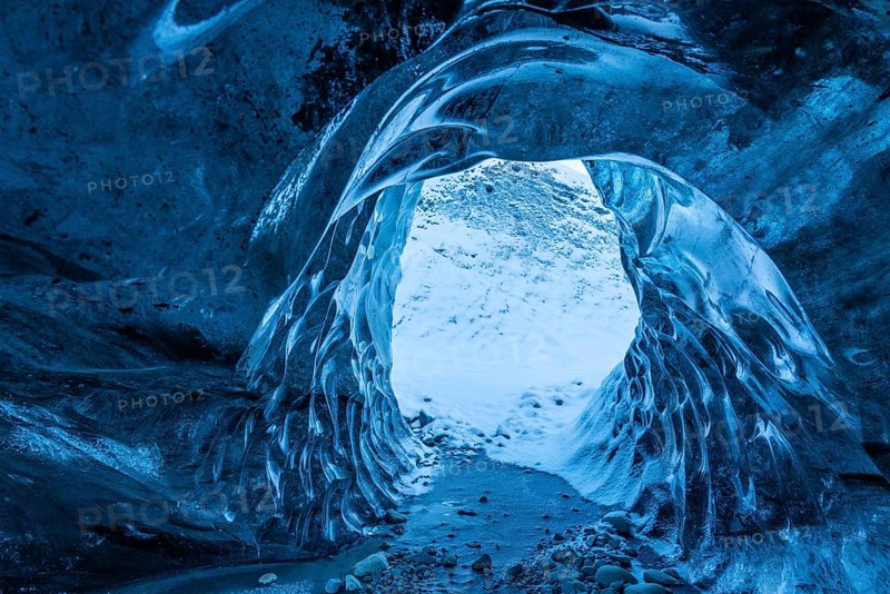 Ice cave facing outside, glacier, glacier ice cave, snow, Vatnajökull, winter, Iceland, Scandinavia