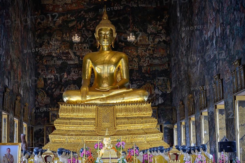 Bangkok, Thailand. February 20th 2025. Phra Buddha Trilokachet is a metal Buddha image located in the Ubosot (Ordinary Hall) of Wat Suthat in Bangkok, Thailand