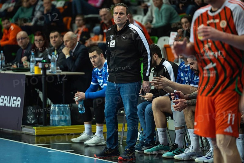 LUBIN, POLAND - FEBRUARY 8, 2026: Polish PGNiG Superleague men handball match between MKS Zaglebie Lubin vs Wisla Plock. Head coach of Wisla Sabate Xavier