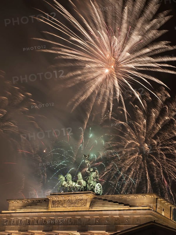 Fireworks over the Brandenburg Gate in Berlin, Germany, during New Year concert and celebrations