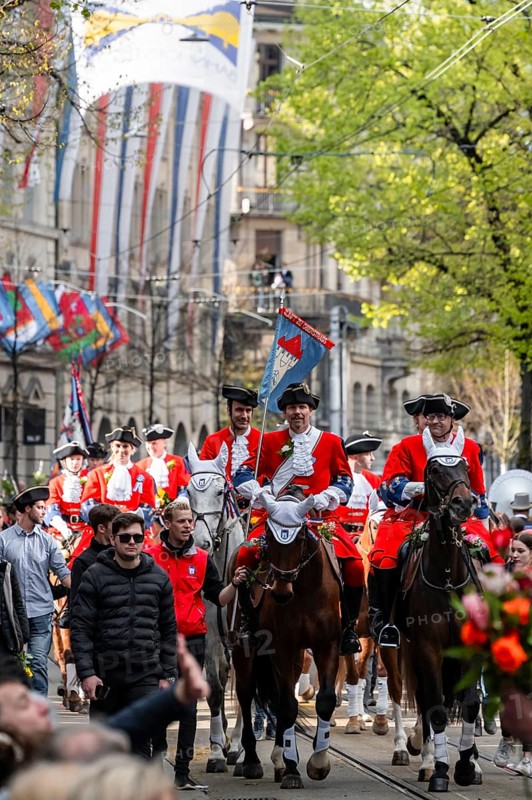 Parade of historically costumed guildsmen, Sechseläuten or Sächsilüüte, Zurich Spring Festival, Zurich, Switzerland