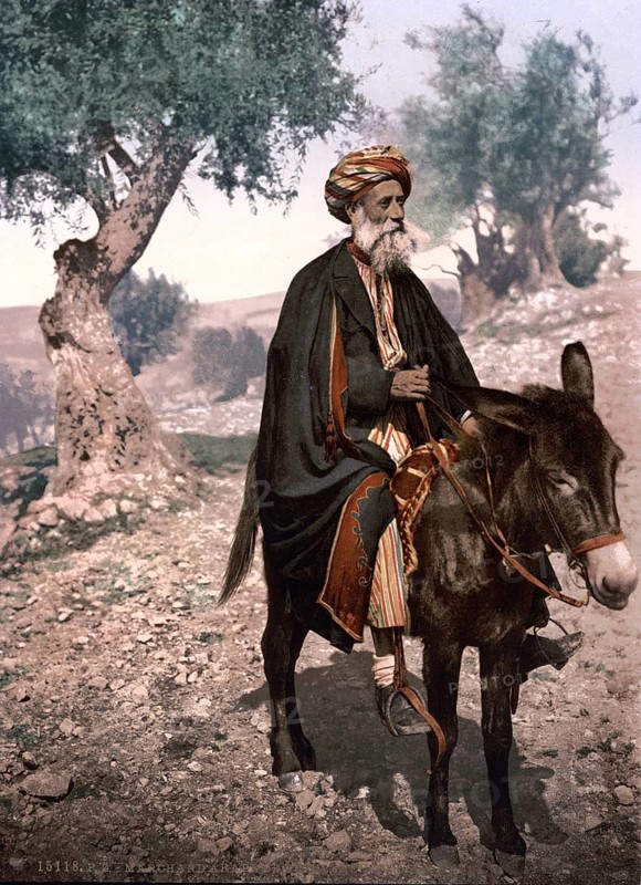 Native of Bethlehem on his donkey, Holy Land, Israel, West Bank, c. 1895, Historical, digitally restored reproduction from a 19th century original, Record date not stated