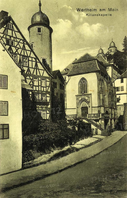 Historical postcard, picture postcard, Kilianskapelle in Wertheim am Main, Baden-Württemberg, Germany, digitally enhanced reproduction of an original from around 1900, picture postcard