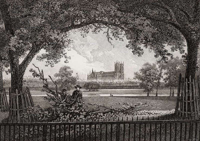 View from St James's Park to Westminster Abbey, London, England, 1807