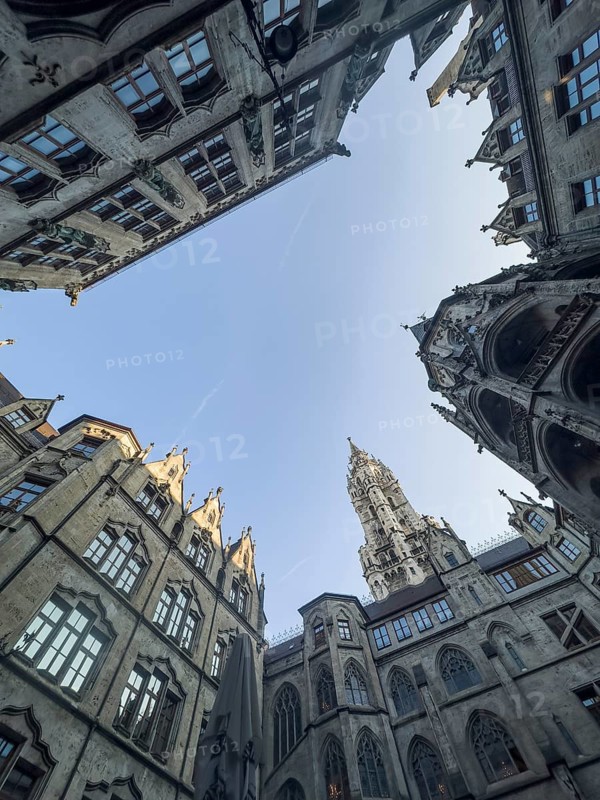 Munich City Hall, inner courtyard, view from the frog's perspective, Munich, Bavaria, Germany