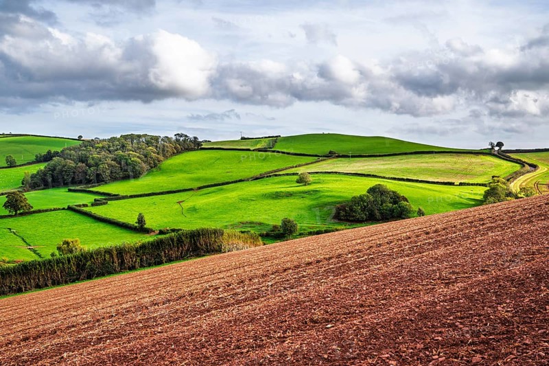 Colours of Devon Farms and Fields over Paignton and Berry Pomeroy, Totnes, England, United Kingdom
