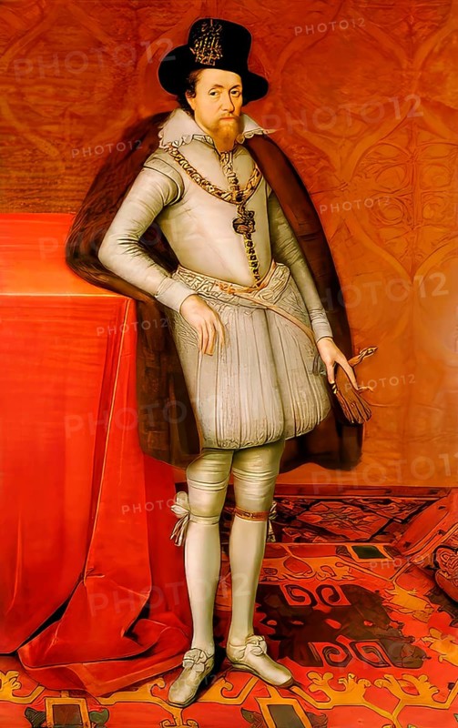 James VI and I, James Charles Stuart, 1566 – 1625, King of England, Scotland and Ireland, digitally edited after a painting by John de Critz, 1606