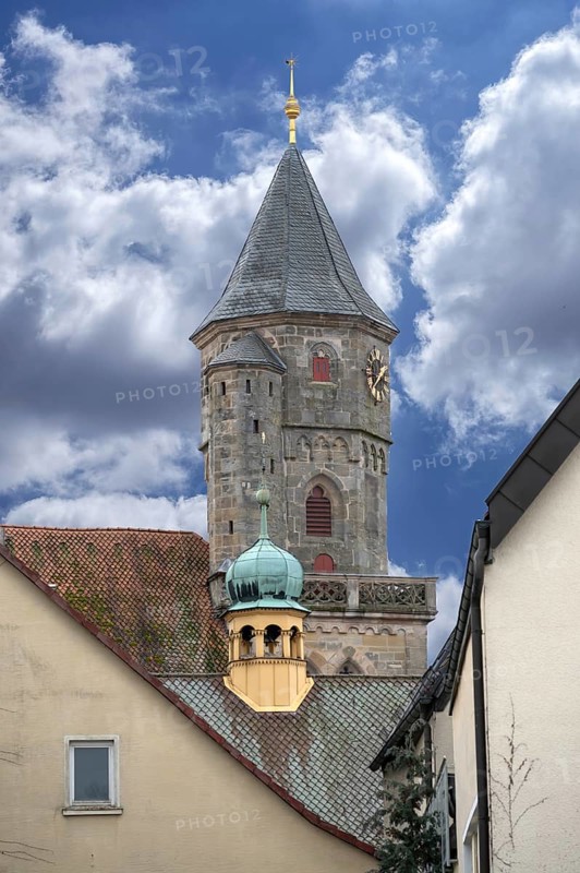 St. Michael church tower and town hall tower, Neunkirchen am Brand, Upper Franconia, Bavaria, Germany