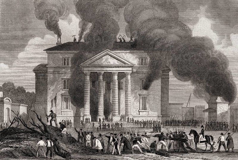Barrière Saint-Denis, 1830, July Revolution, Paris, antique steel engraved print, 1831