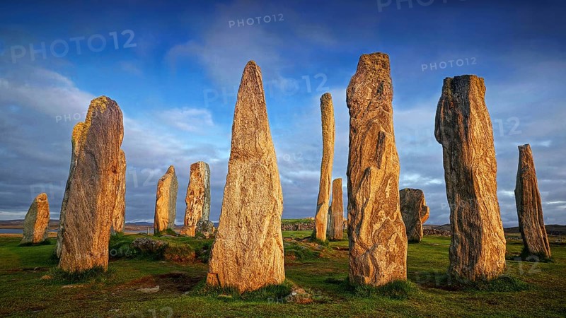 Europe, Scotland, Great Britain, England, Isle of Lewis, sunset, evening mood, monoliths, Callanish, Standing Stones of Callanish, stones