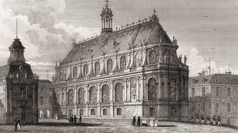 The chapel of Versailles, near Paris, antique steel engraved print, 1831