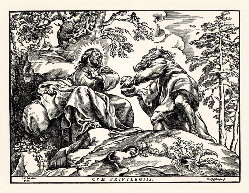 The Temptation of Christ by the Devil, Christoffel Jegher after Rubens, 17th century, digitally restored