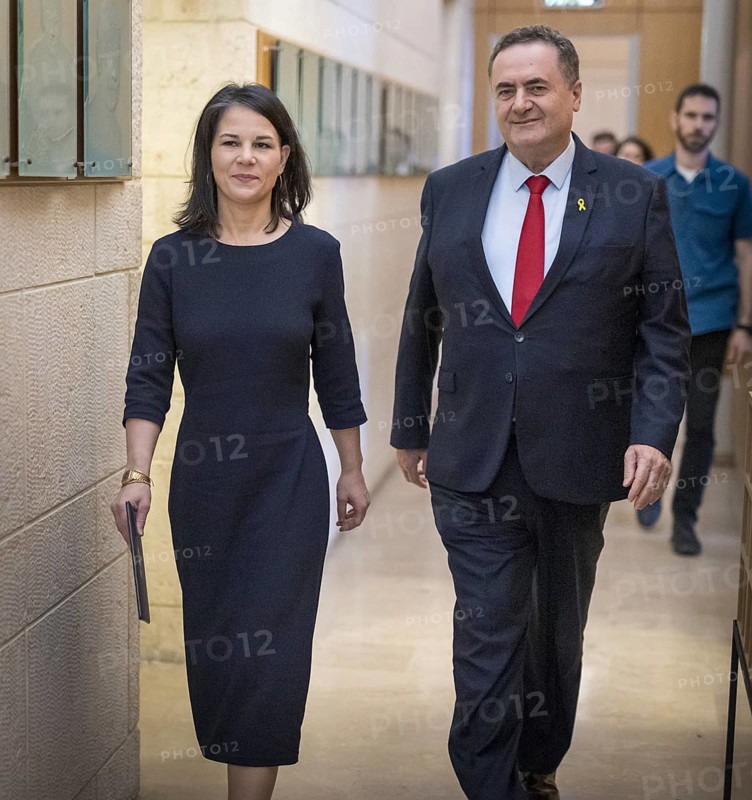 Annalena Bärbock (Alliance 90/The Greens), Federal Foreign Minister, photographed during her visit to Israel. Here she meets the Israeli Foreign Minister Israel Katz in Jerusalem. 'Photographed on behalf of the Federal Foreign Office'