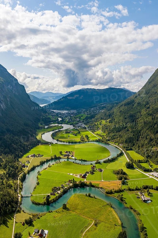 Meandering river Stryneelva, Stryn, Norway
