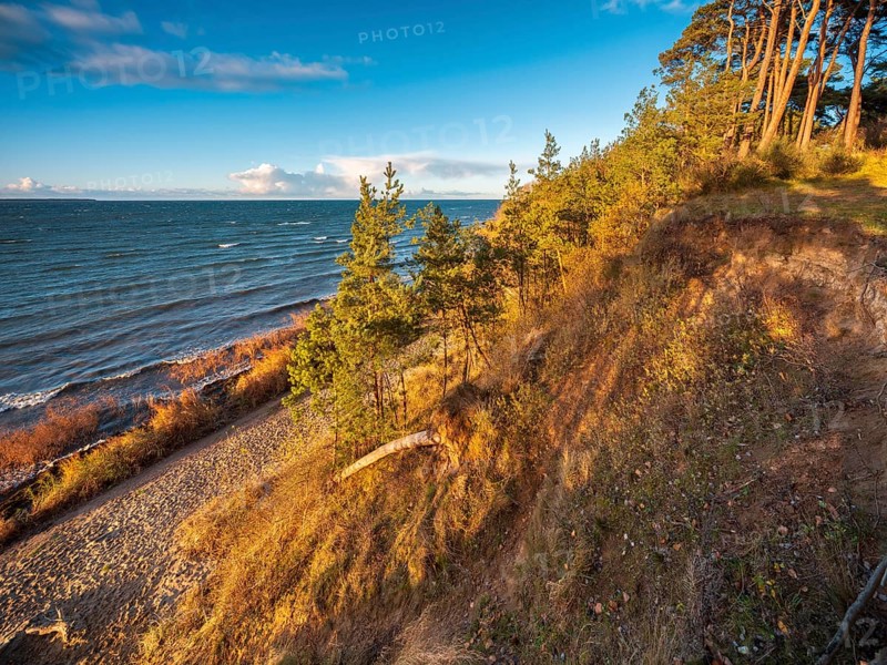 View from the cliffs of the stormy Baltic Sea, Hohen Wieschendorf Huk, near Wismar, Mecklenburg-Western Pomerania, Germany