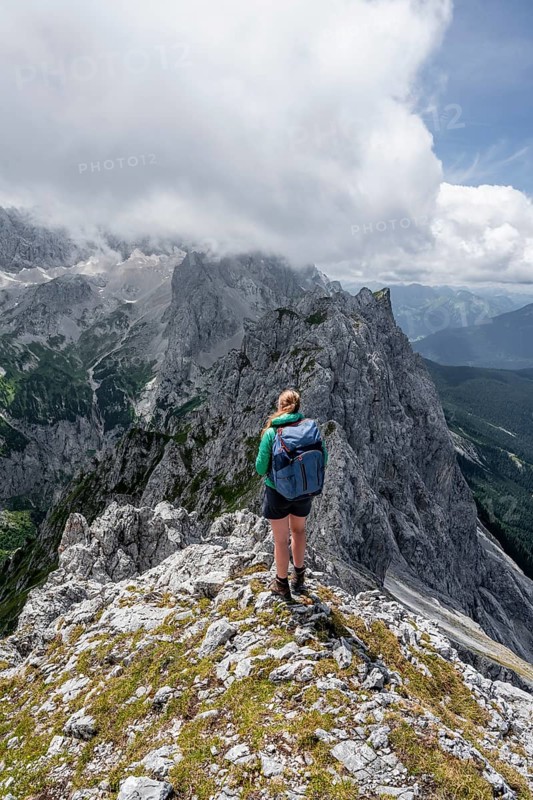 Mountaineer climbing the Waxenstein, Wetterstein Mountains, Garmisch-Patenkirchen, Bavaria, Germany