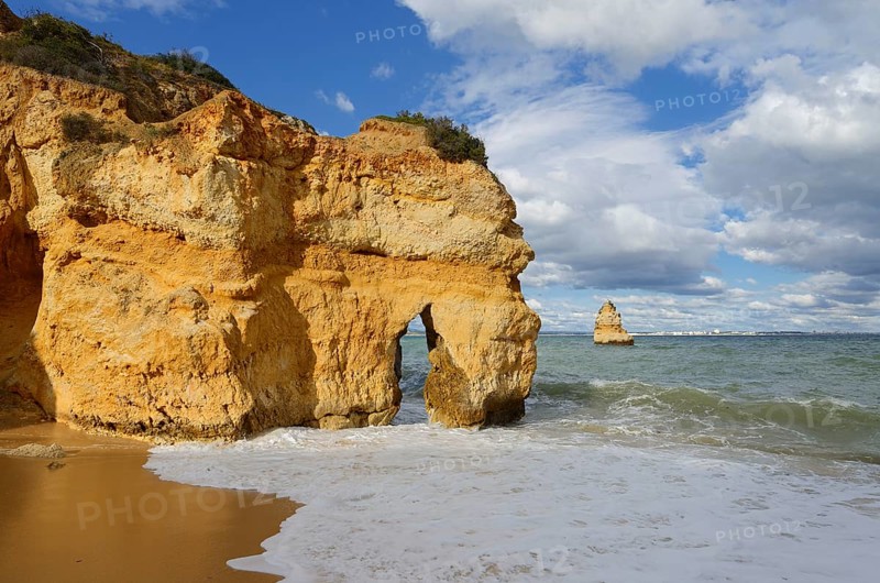 Rocky coast and beach, Praia do Camilo, Lagos, Algarve, Portugal