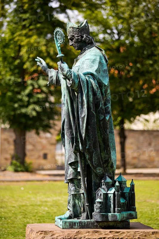 Bernward of Hildesheim, statue by Ferdinand Hartzer in the cathedral courtyard in Hildesheim, Lower Saxony, Germany