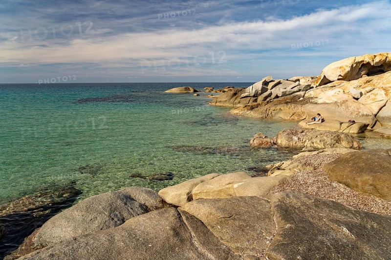 Rocks on La Roche de Kira beach in Aregno, Balagne, Corsica, France