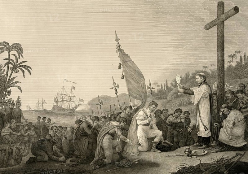 Christopher Columbus landing at San Salvador Island on 12 October 1492, later called Watling Island, digitally optimized