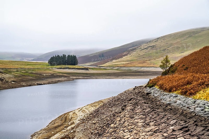 Autumn colors over Craig Goch Dam, Elan Valley Reservoirs, Elan Valley, Rhayader, Powys, Wales, UK