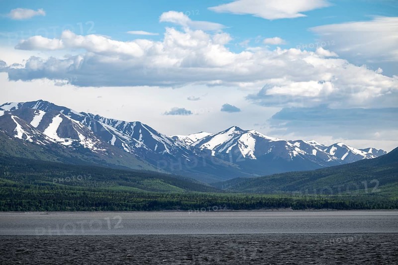 View over the Turnagain Arm estuary to the mountains of the Kenai Peninsula, Anchorage, Alaska, USA