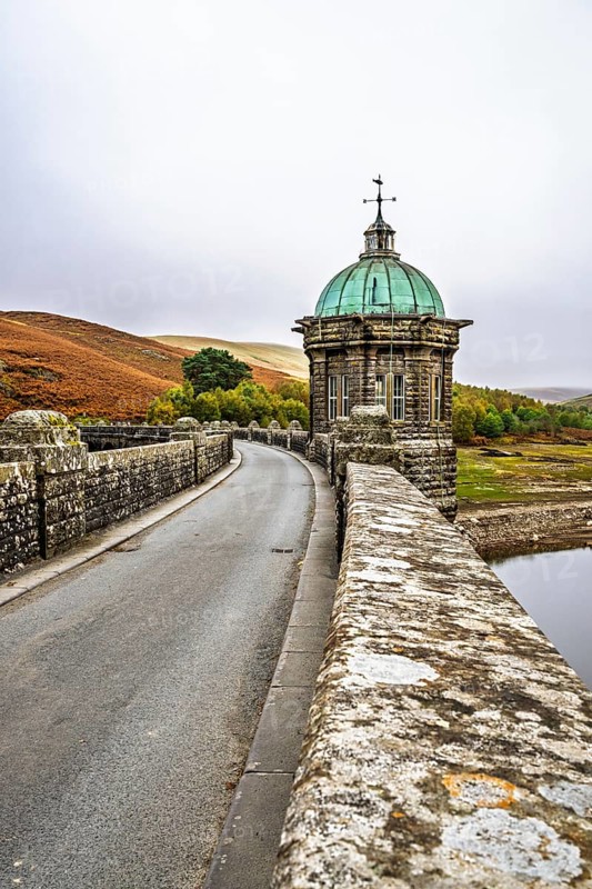 Autumn colors over Craig Goch Dam, Elan Valley Reservoirs, Elan Valley, Rhayader, Powys, Wales, UK