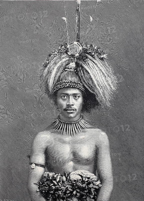 German Colony in the South Seas, Young Chief of Samoa, c. 1884, digital reproduction of an original 19th century model, historical