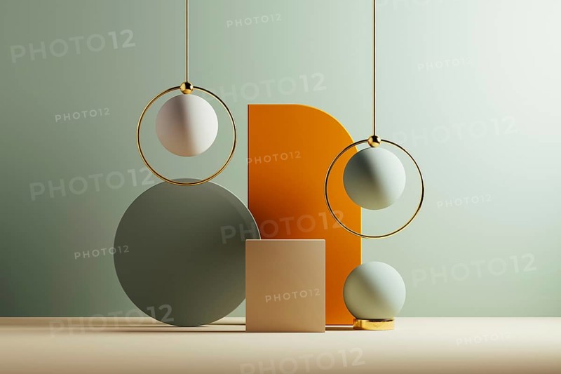 Bold shapes and soft colors create an engaging abstract background, balancing harmony and contrast through various forms and tones