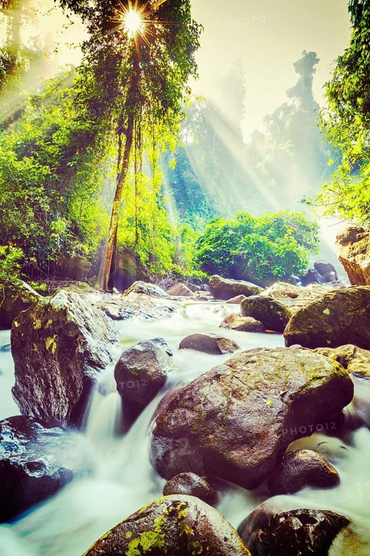 Vintage retro effect filtered hipster style image of tropical waterfall Phnom Kulen, Cambodia