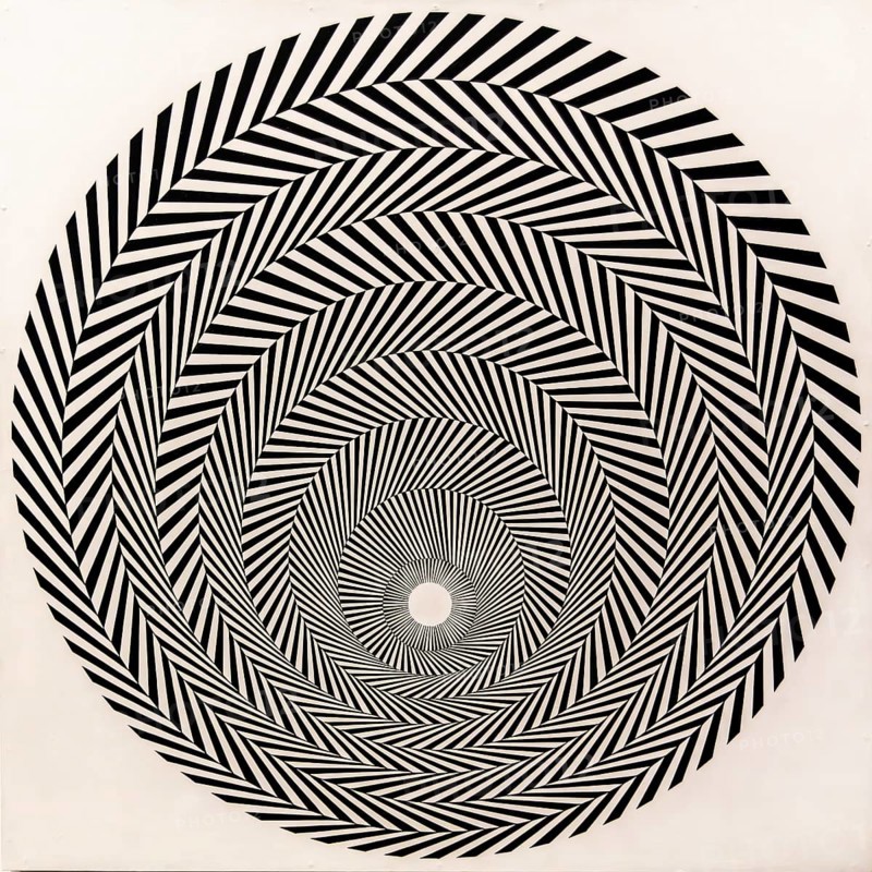 Blaze 4, Bridget Riley, 1963, Kunsthal with temporary exhibition 100 Years of Kinetic Art, kinetic art with light effects, Rotterdam, Netherlands